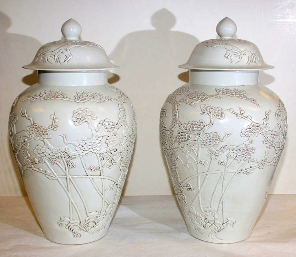 Chinese A PAIR OF QING DYNASTY COVERED JARS. CHINESE,  19th CENTURY For Sale